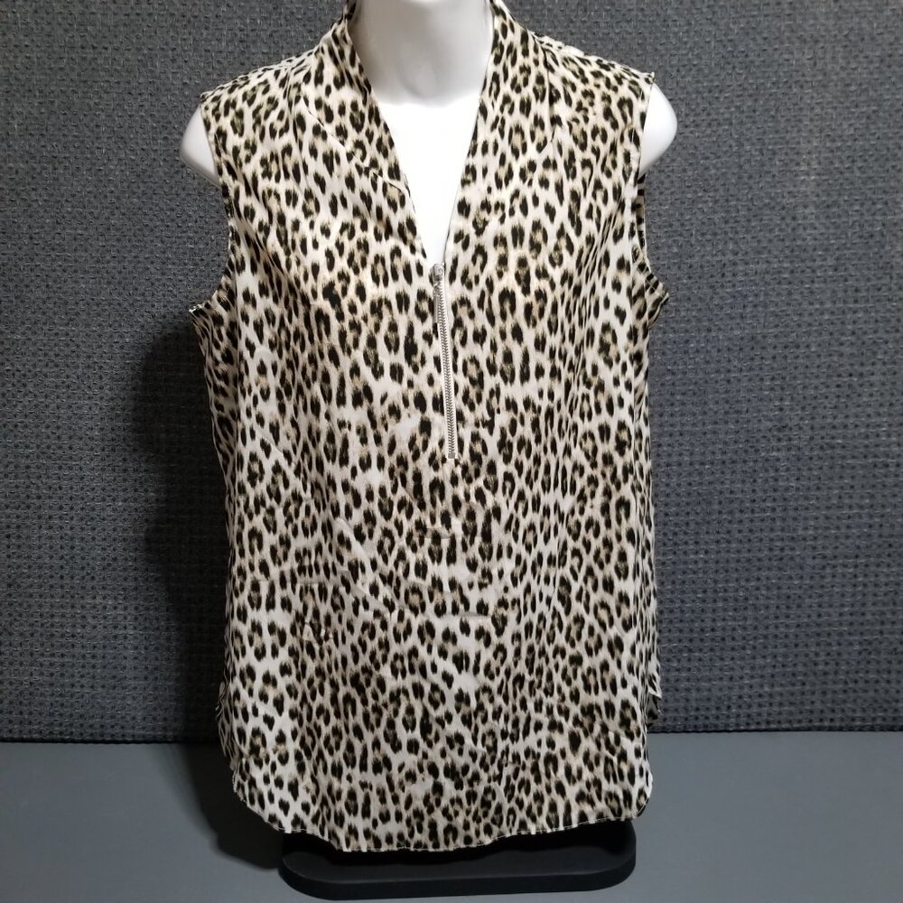 Jaclyn Smith Animal Print Sleeveless V Neck Blouse Small